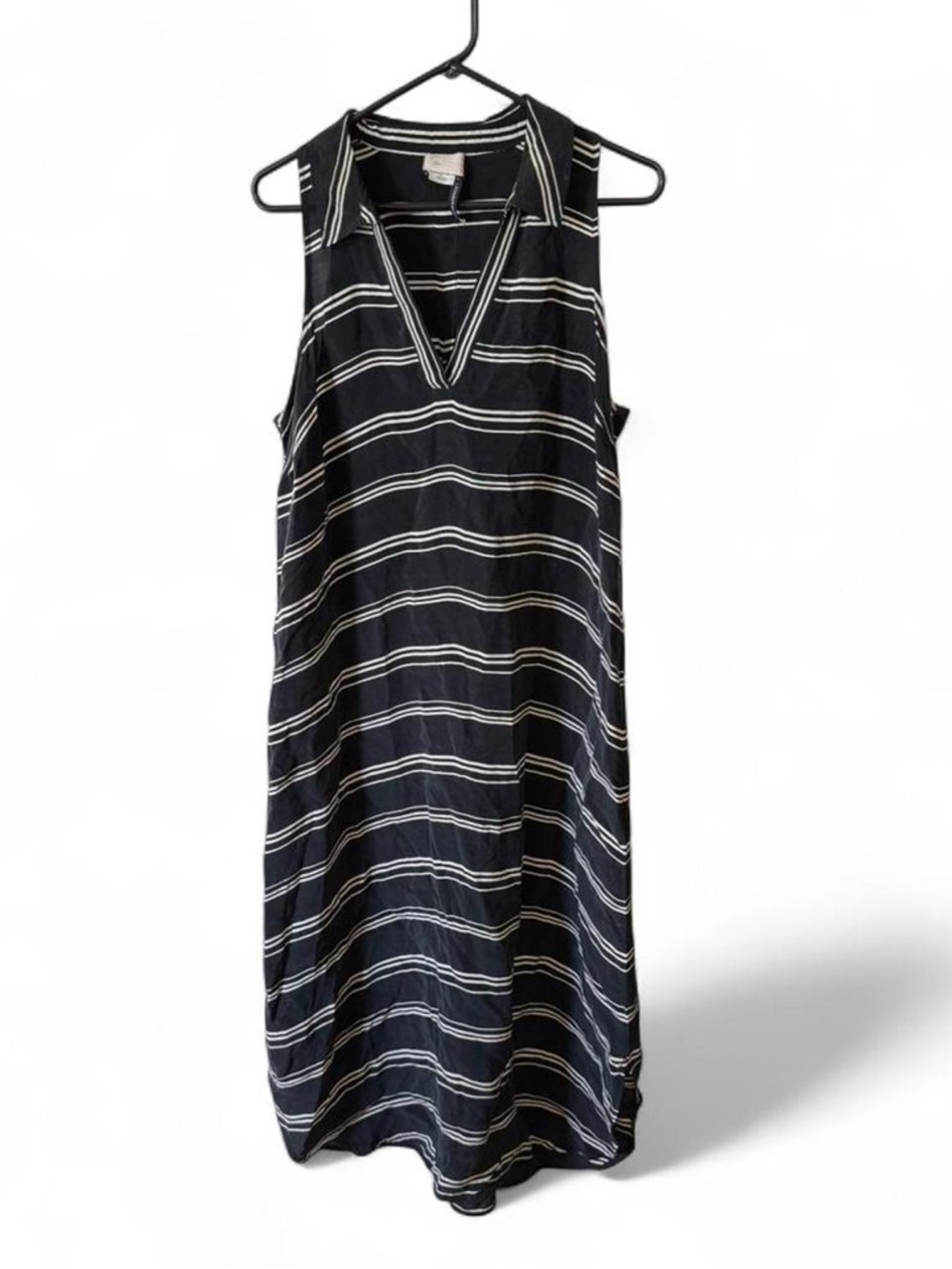 Anthropologie Black & White Striped Midi Dress V-Neck Side Slit Size L - Picture 2 of 8